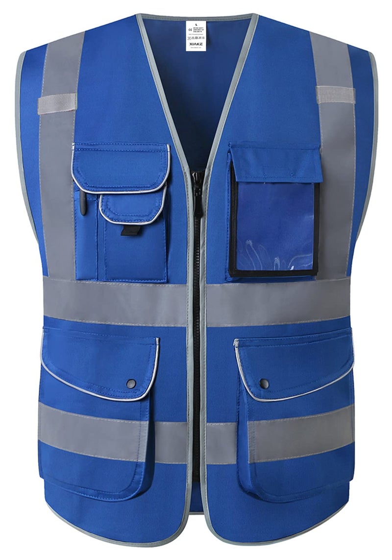 XIAKE 9 Pockets Class 2 High Visibility Reflective Safety Vest for Men Women,Meets ANSI/ISEA Standard(Royal Blue,Small) - Image 1